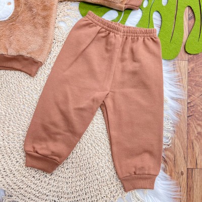 Conj. Casaco de Pelinho Ursinho e Calça de Moletom - Marrom